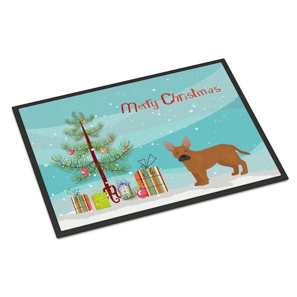 Carolines Treasures 24 x 36 in. Tan French Bulldog Pit Bull Mix Christmas Tree Indoor or Outdoor Mat CK3828JMAT - main